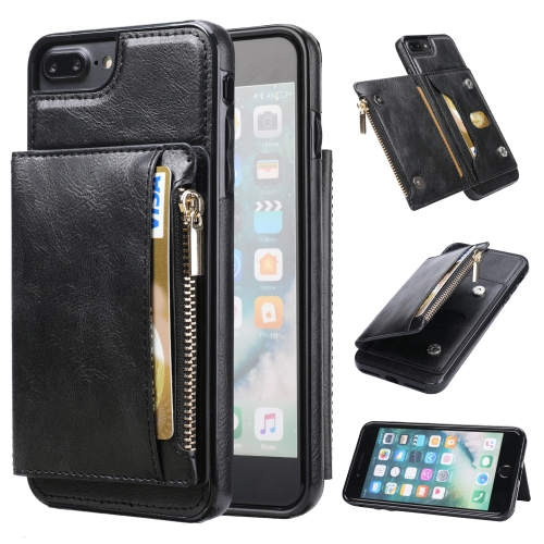 

Zipper Wallet Bag PU Back Cover Shockrpoof Phone Case with Holder & Card Slots & Wallet For iPhone 7 Plus / 8 Plus(Black)