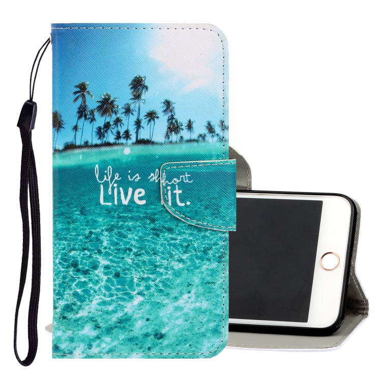 

For iPhone 8 Plus / 7 Plus 3D Colored Drawing Horizontal Flip PU Leather Case with Holder & Card Slots & Wallet(Coconut Tree)