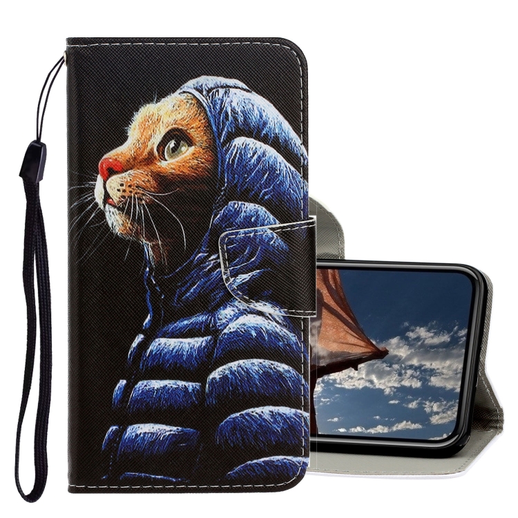 

For iPhone XR 3D Colored Drawing Horizontal Flip PU Leather Case with Holder & Card Slots & Wallet(Down Jacket Cat)