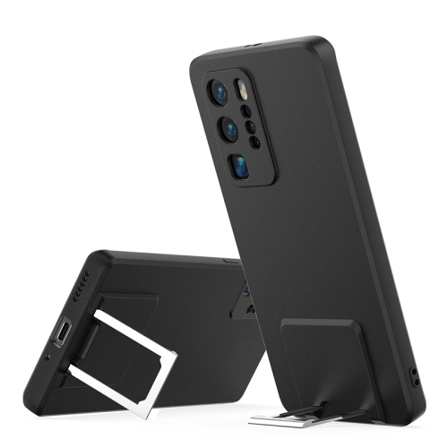 

For Huawei P40 Pro Skin Feel Frosted TPU Shockproof Phone Case with Telescopic Holder(Black)