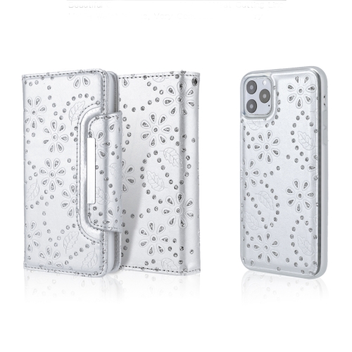 

For iPhone 11 Pro Separable Maple Leaf Flower Litchi Texture Flip Leather Case with Holder & Card Slot & Wallet & Lanyard(Silver)