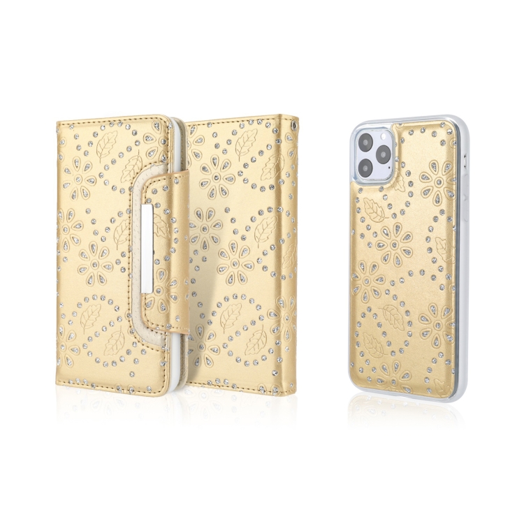 

For iPhone 11 Pro Max Separable Maple Leaf Flower Litchi Texture Flip Leather Case with Holder & Card Slot & Wallet & Lanyard(Gold)