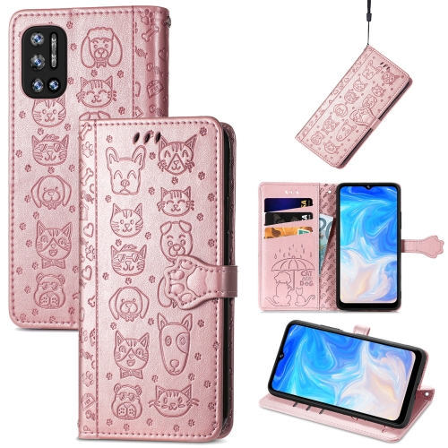 

For Doogee N40 Pro Cat and Dog Embossed Horizontal Flip Phone Leather Case with Holder & Card Slot & Wallet & Lanyard(Rose Gold)