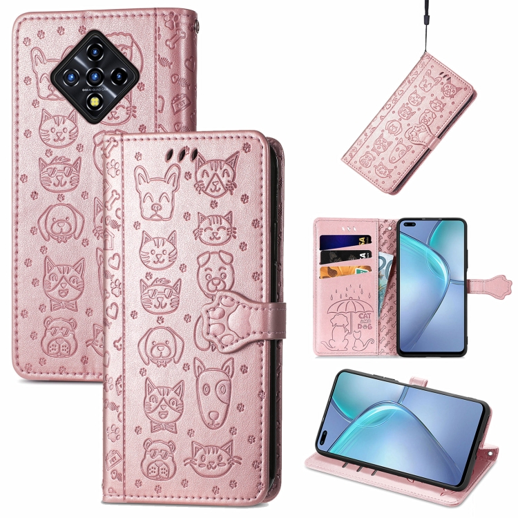

For Infinix Zero 8 Cat and Dog Embossed Horizontal Flip Phone Leather Case with Holder & Card Slot & Wallet & Lanyard(Rose Gold)