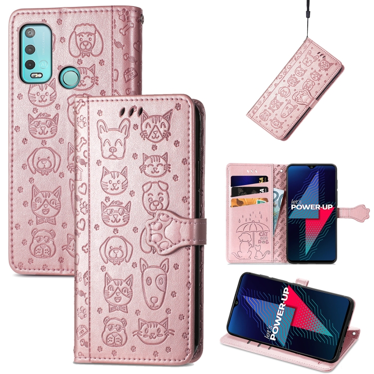 

For Wiko Power U30 Cat and Dog Embossed Horizontal Flip Phone Leather Case with Holder & Card Slot & Wallet & Lanyard(Rose Gold)