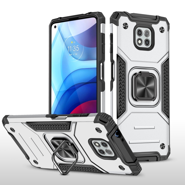 

For Motorola Moto G Power (2021) Magnetic Armor Shockproof TPU + PC Phone Case with Metal Ring Holder(Silver)