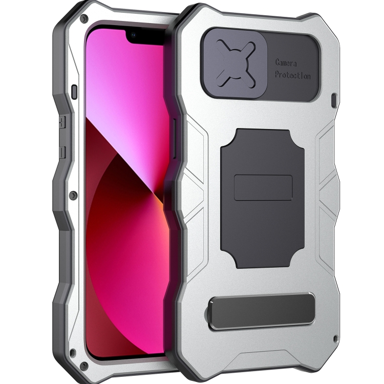 

Camshield Shockproof Waterproof Dustproof Metal Case with Holder For iPhone 13 mini(Silver)
