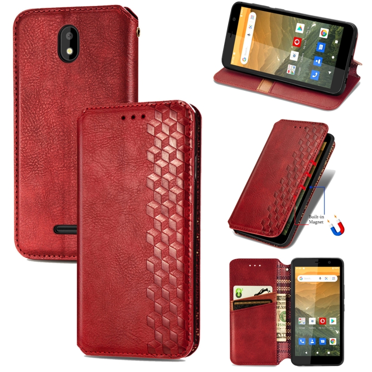 

For Vodafone Smart E11 Cubic Grid Pressed Horizontal Flip Magnetic Leather Case with Holder & Card Slots & Wallet(Red)