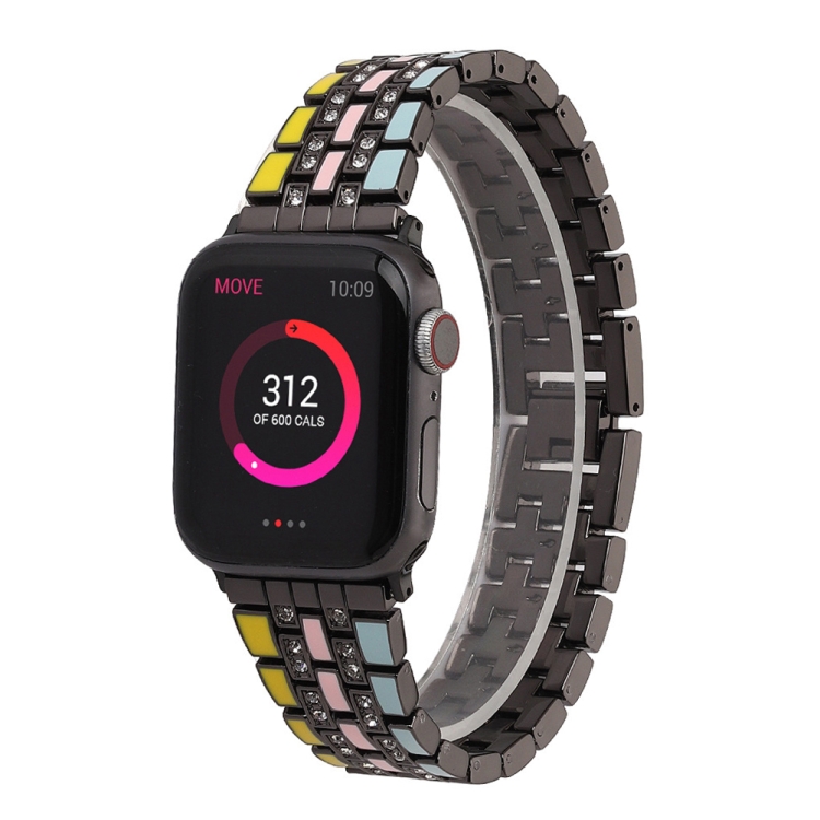 

Five-beads Flag Style Steel Strap Watchband For Apple Watch Series 7 45mm / 6&SE&5&4 44mm / 3&2&1 42mm(Yellow Blue Black)