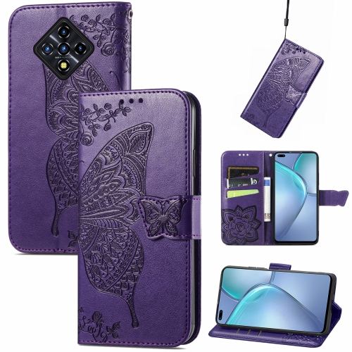 

For Infinix Zero 8 Butterfly Love Flowers Embossed Horizontal Flip Leather Case with Holder & Card Slots & Wallet & Lanyard(Dark Purple)