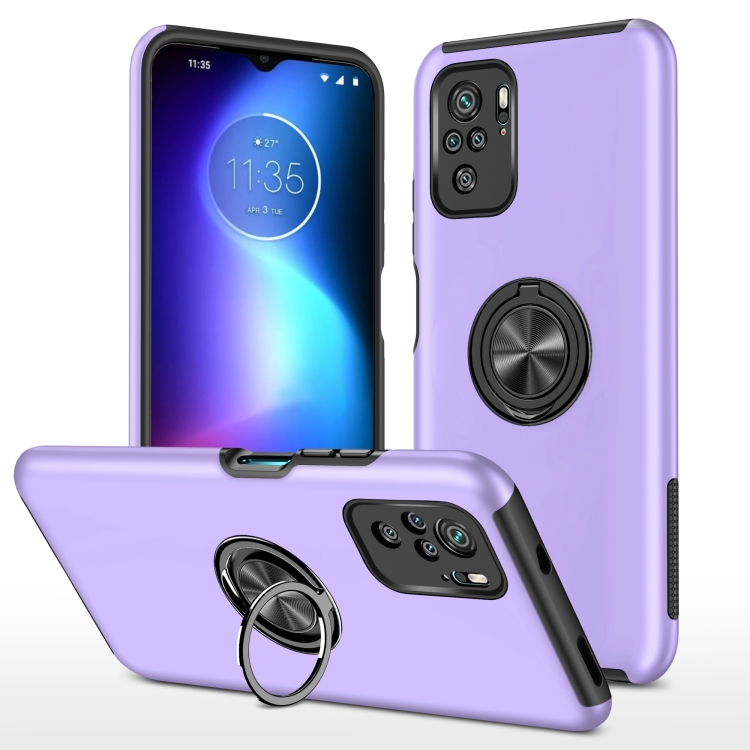 

For Xiaomi Redmi Note 10 4G PC + TPU Shockproof Magnetic Phone Case with Invisible Ring Holder(Purple)