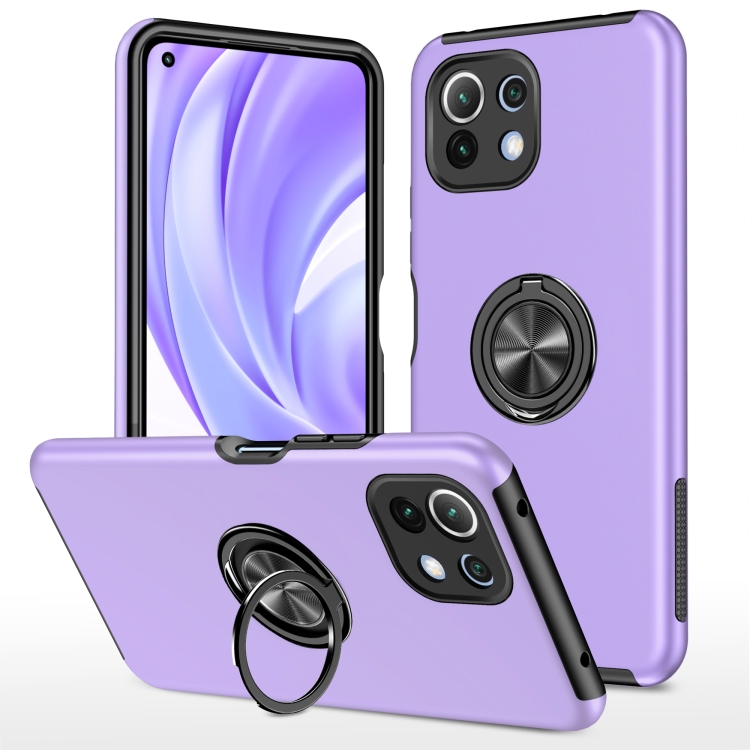 

For Xiaomi Mi 11 Lite 5G PC + TPU Shockproof Magnetic Phone Case with Invisible Ring Holder(Purple)