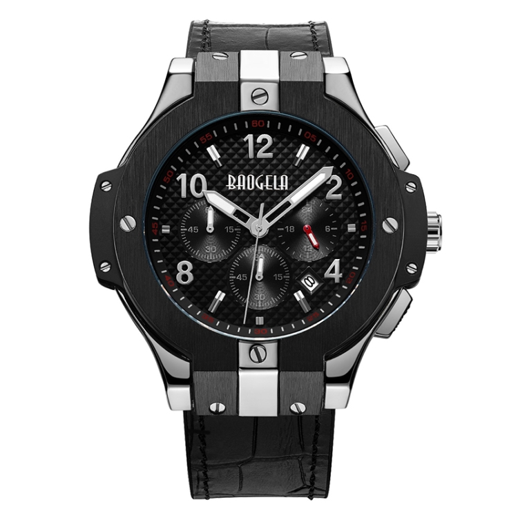 

BAOGELA 1909 Small Three-pin Luminous Chronograph Leather Silicone Strap Quartz Watch For Men(Silver)