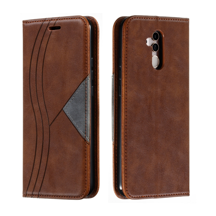 

For Huawei Mate 20 Lite / Maimang 7 Splicing Color Magnetic Hem Horizontal Flip Leather Case with Holder & Card Slots(Brown)