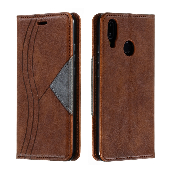 

For Huawei P20 Lite Splicing Color Magnetic Hem Horizontal Flip Leather Case with Holder & Card Slots(Brown)