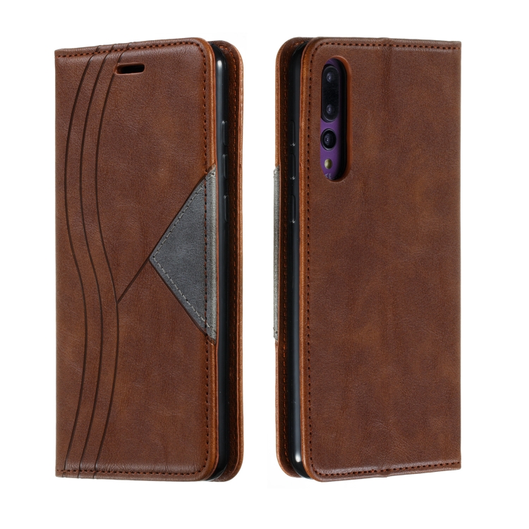 

For Huawei P20 Pro / P20 Plus Splicing Color Magnetic Hem Horizontal Flip Leather Case with Holder & Card Slots(Brown)