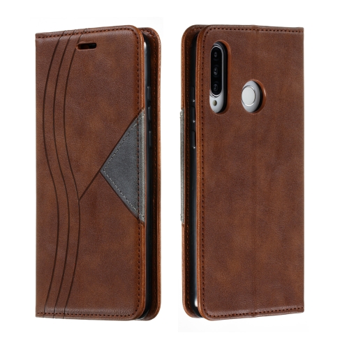 

For Huawei P30 Lite / Nova 4e Splicing Color Magnetic Hem Horizontal Flip Leather Case with Holder & Card Slots(Brown)