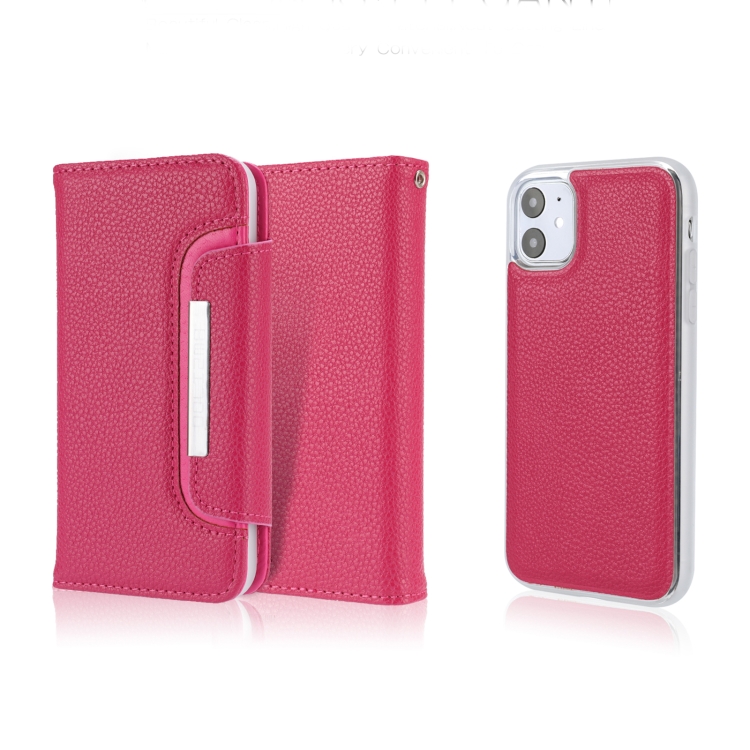 

For iPhone 11 Separable Litchi Texture Flip Leather Case with Holder & Card Slot & Wallet(Rose Red)
