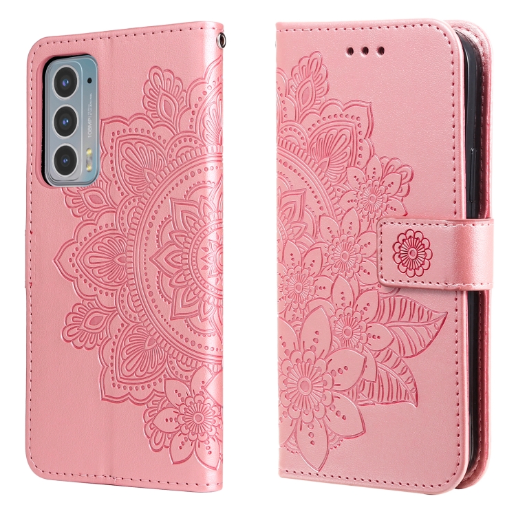 

For Motorola Edge 20 7-petal Flowers Embossing Horizontal Flip Leather Phone Case with Holder & Card Slots(Rose Gold)