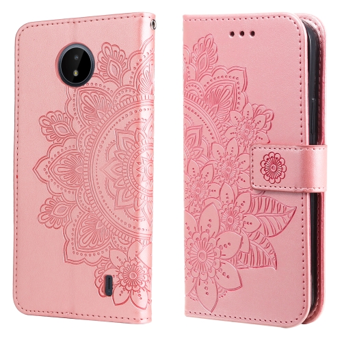 

For Nokia C20 / C10 7-petal Flowers Embossing Horizontal Flip Leather Phone Case with Holder & Card Slots(Rose Gold)