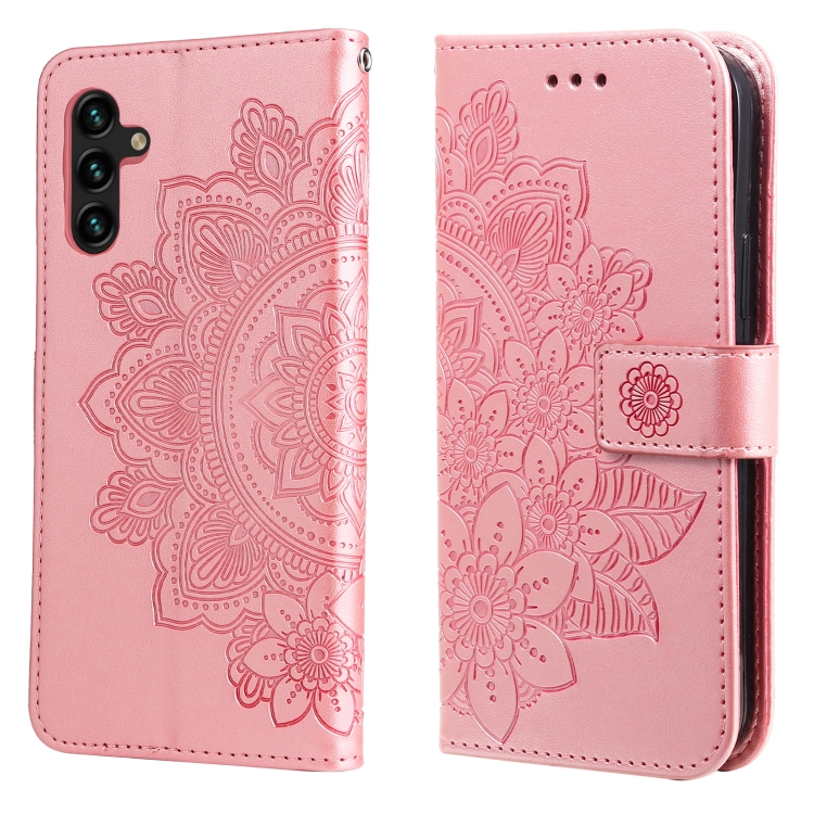 

For Samsung Galaxy A13 5G 7-petal Flowers Embossing Horizontal Flip Leather Phone Case with Holder & Card Slots(Rose Gold)