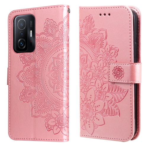 

For Xiaomi 11T / 11T Pro 7-petal Flowers Embossing Horizontal Flip Leather Phone Case with Holder & Card Slots(Rose Gold)