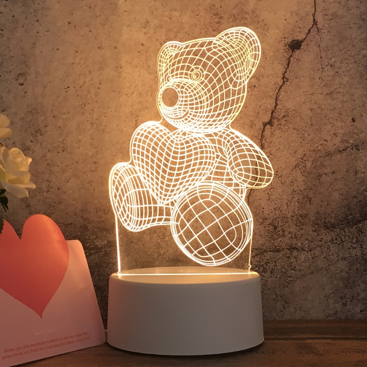 

White Base Creative 3D Tricolor LED Decorative Night Light, Button USB Version, Shape:Love Bear(White-Warm-Warm White)