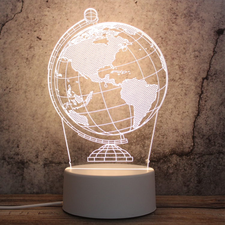 

White Base Creative 3D Tricolor LED Decorative Night Light, Button USB Version, Shape:Globe(White-Warm-Warm White)