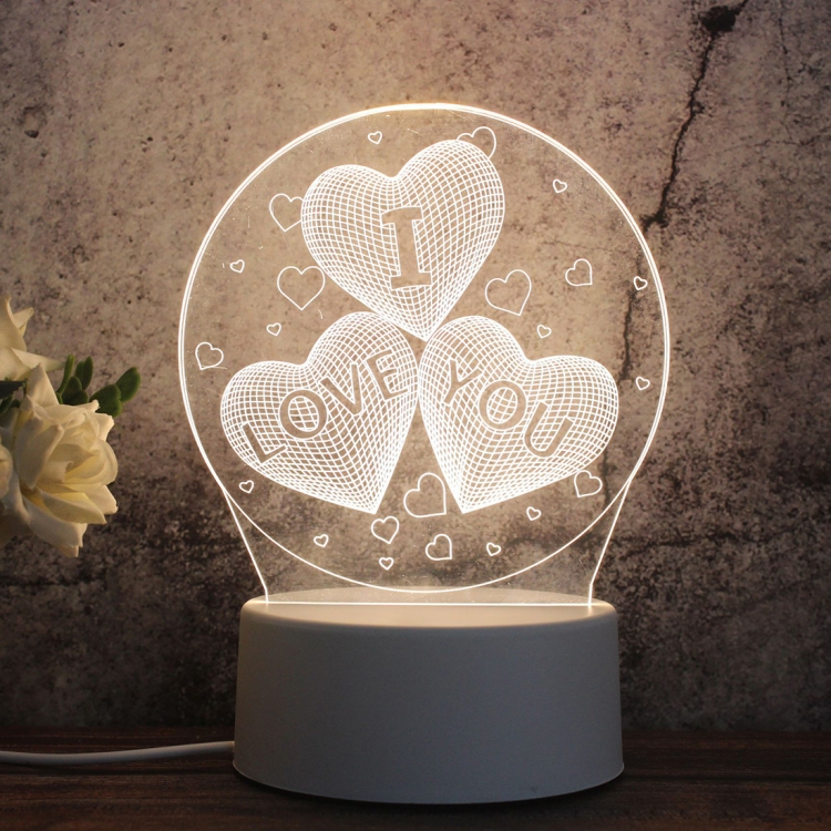

White Base Creative 3D Tricolor LED Decorative Night Light, Button Plug Version, Shape:I Love You(White-Warm-Warm White)