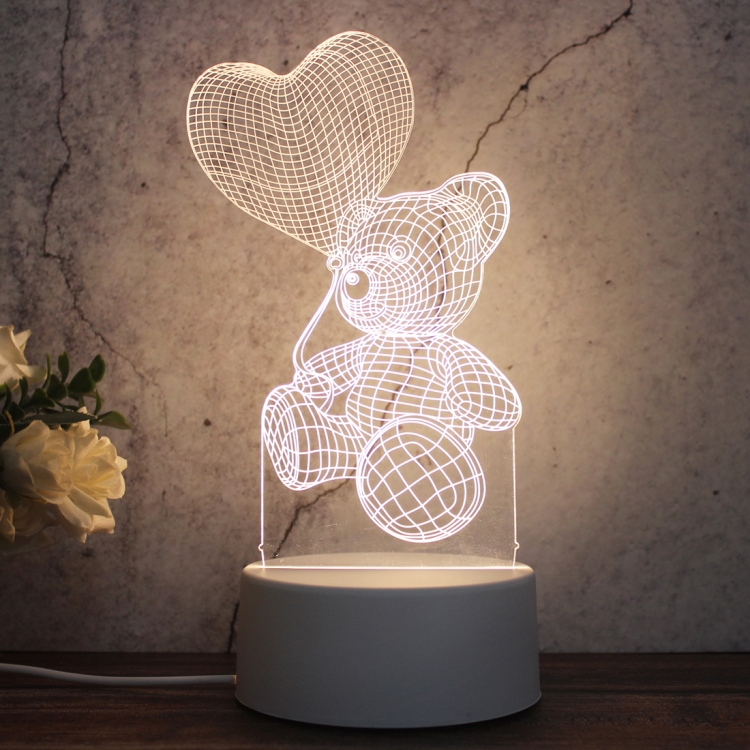 

White Base Creative 3D Tricolor LED Decorative Night Light, Button Plug Version, Shape:Love Balloon Bear(White-Warm-Warm White)