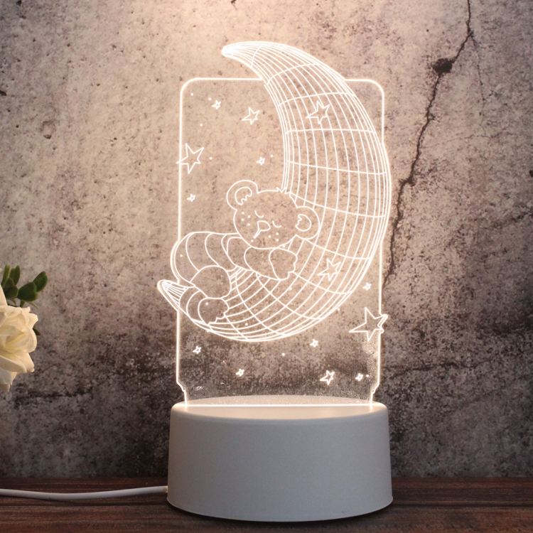 

White Base Creative 3D Tricolor LED Decorative Night Light, Button Plug Version, Shape:Moon Bear(White-Warm-Warm White)