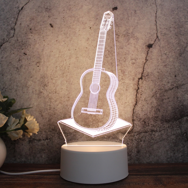 

White Base Creative 3D Tricolor LED Decorative Night Light, Button Plug Version, Shape:Guitar(White-Warm-Warm White)