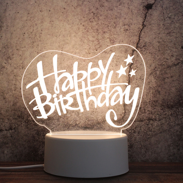 

White Base Creative 3D Tricolor LED Decorative Night Light, Button Plug Version, Shape:Happy Birthday(White-Warm-Warm White)