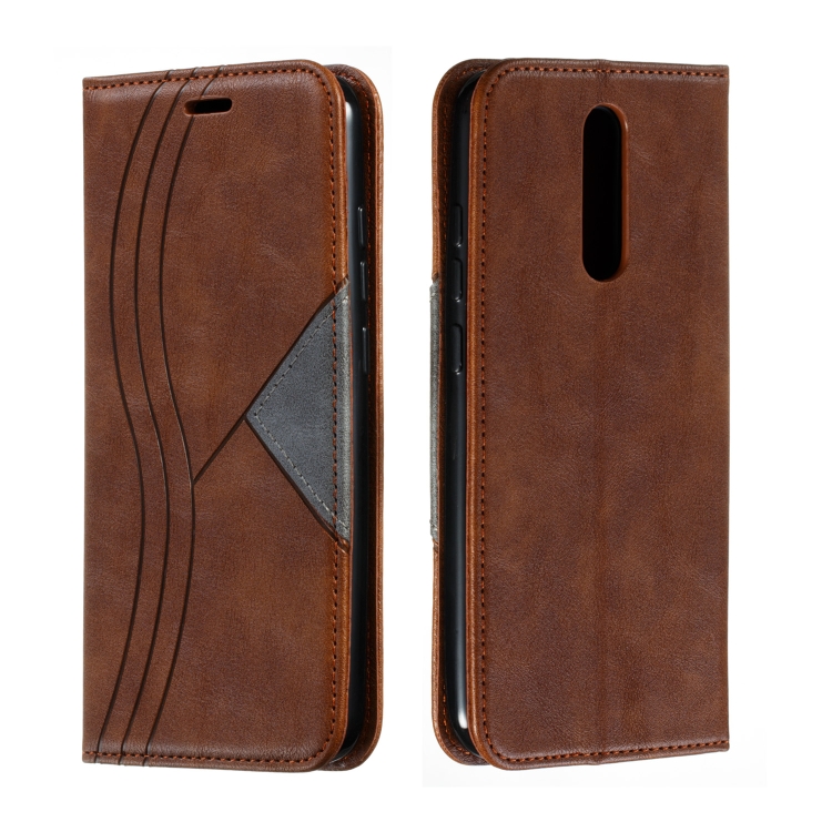 

For Xiaomi Redmi 8 Splicing Color Magnetic Hem Horizontal Flip Leather Case with Holder & Card Slots(Brown)