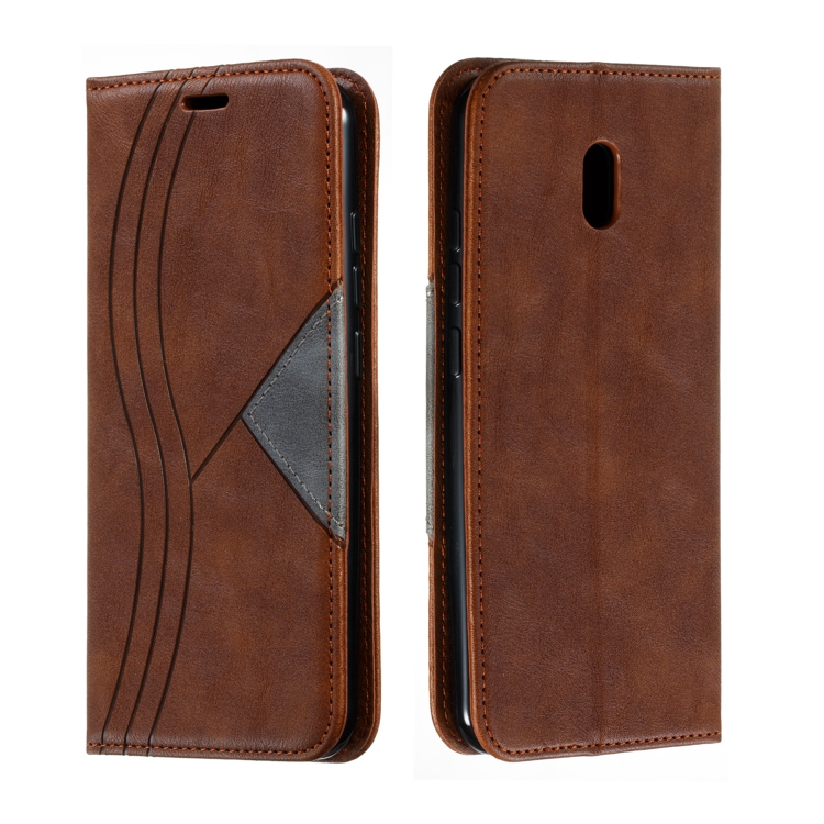 

For Xiaomi Redmi 8A Splicing Color Magnetic Hem Horizontal Flip Leather Case with Holder & Card Slots(Brown)