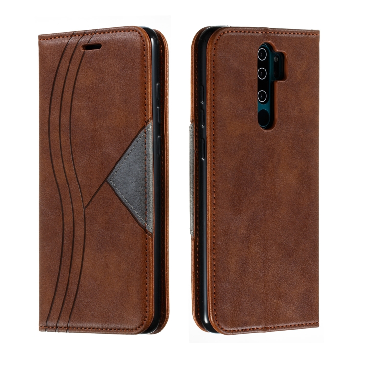 

For Xiaomi Redmi Note 8 Pro Splicing Color Magnetic Hem Horizontal Flip Leather Case with Holder & Card Slots(Brown)