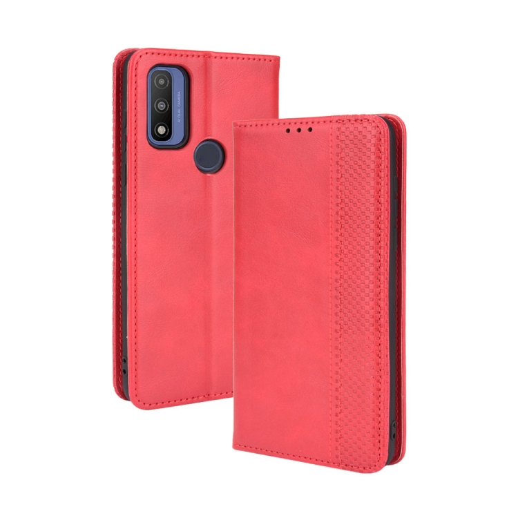 

For Motorola G Pure Magnetic Buckle Retro Crazy Horse Texture Horizontal Flip Phone Leather Case with Holder & Card Slots & Photo Frame(Red)