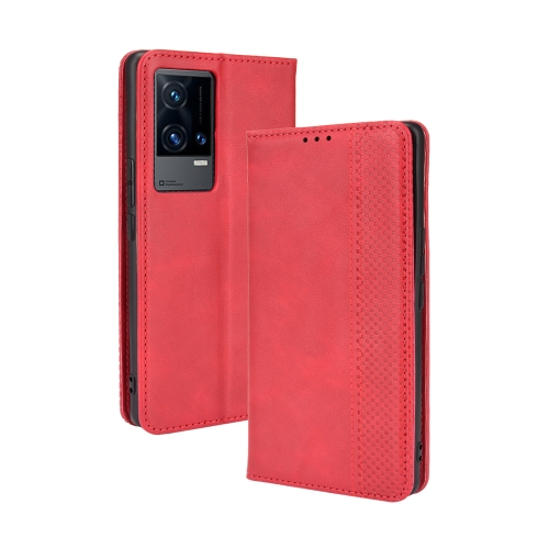 

For vivo iQOO 8 Pro Magnetic Buckle Retro Crazy Horse Texture Horizontal Flip Phone Leather Case with Holder & Card Slots & Photo Frame(Red)