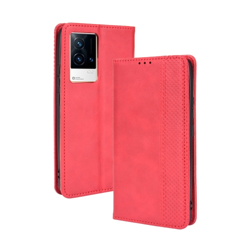

For vivo iQOO 8 Magnetic Buckle Retro Crazy Horse Texture Horizontal Flip Phone Leather Case with Holder & Card Slots & Photo Frame(Red)
