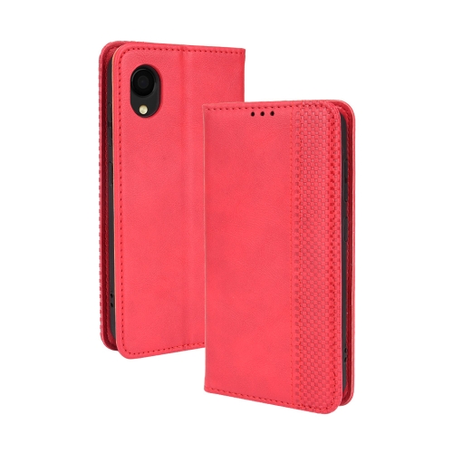 

For Samsung Galaxy A22 5G Japanese Version Magnetic Buckle Retro Crazy Horse Texture Horizontal Flip Phone Leather Case with Holder & Card Slots & Photo Frame(Red)