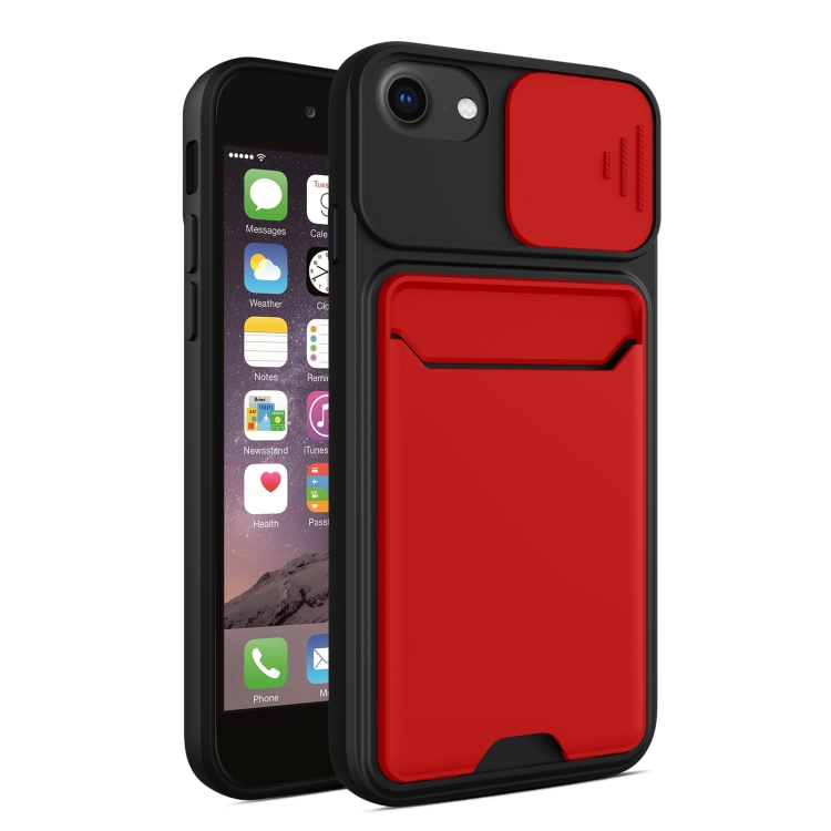 

Sliding Camera Cover Design TPU + PC Shockproof Phone Case with Card Slot For iPhone 6(Red)