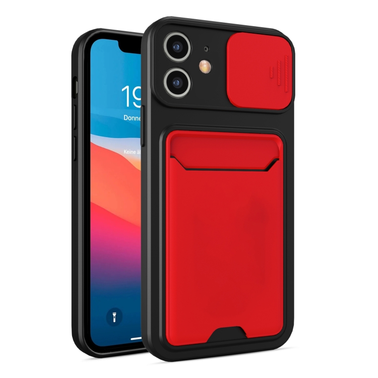 

Sliding Camera Cover Design TPU + PC Shockproof Phone Case with Card Slot For iPhone 12(Red)