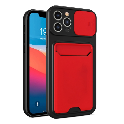 

Sliding Camera Cover Design TPU + PC Shockproof Phone Case with Card Slot For iPhone 13 Pro(Red)