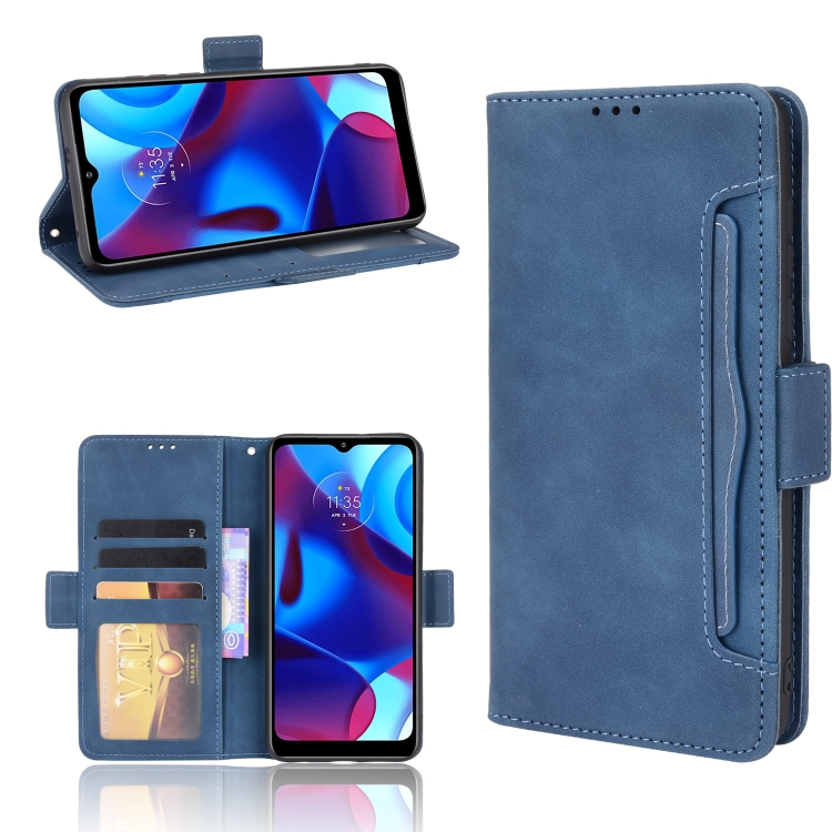 

For Motorola Moto G Pure Skin Feel Calf Pattern Horizontal Flip Leather Phone Case with Holder & Card Slots & Photo Frame(Blue)