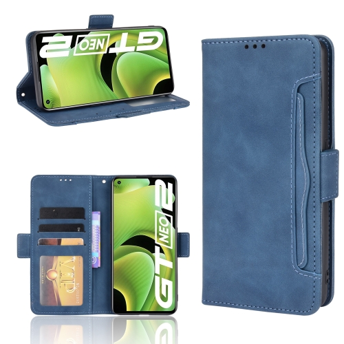 

For OPPO Realme GT Neo2 Skin Feel Calf Pattern Horizontal Flip Leather Phone Case with Holder & Card Slots & Photo Frame(Blue)