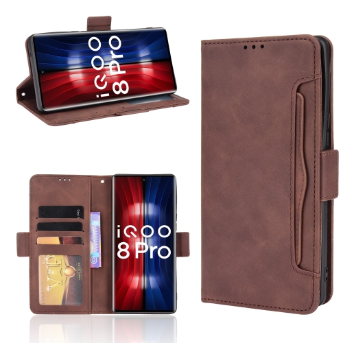 

For vivo iQOO 8 Pro Skin Feel Calf Pattern Horizontal Flip Leather Phone Case with Holder & Card Slots & Photo Frame(Brown)