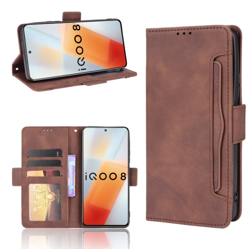 

For vivo iQOO 8 Skin Feel Calf Pattern Horizontal Flip Leather Phone Case with Holder & Card Slots & Photo Frame(Brown)