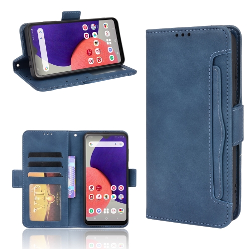 

For Samsung Galaxy A22 5G JP Version Skin Feel Calf Pattern Horizontal Flip Leather Phone Case with Holder & Card Slots & Photo Frame(Blue)