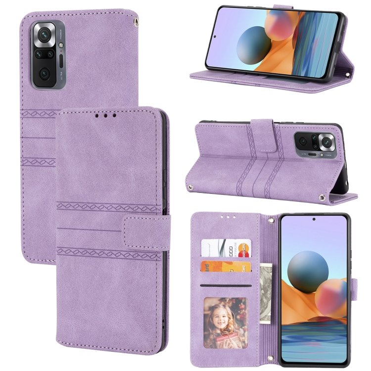 

For Xiaomi Redmi Note 11 Pro Embossed Striped Magnetic Buckle Horizontal Flip Phone Leather Case(Purple)