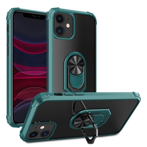 

For iPhone 11Pro Shockproof Transparent TPU + Acrylic Protective Case with Ring Holder(Dark Green)